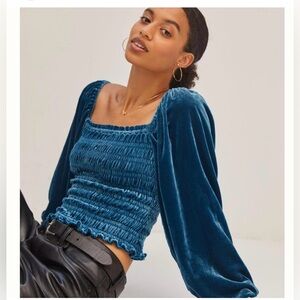 Anthropologie Puff Sleeve Velvet Blouse